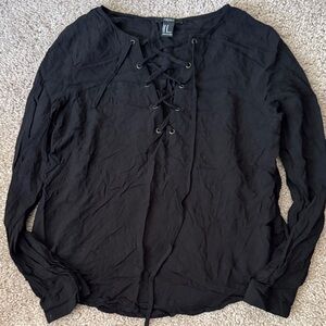 💜 3 for $10 Forever 21 Black Lace-Up Blouse